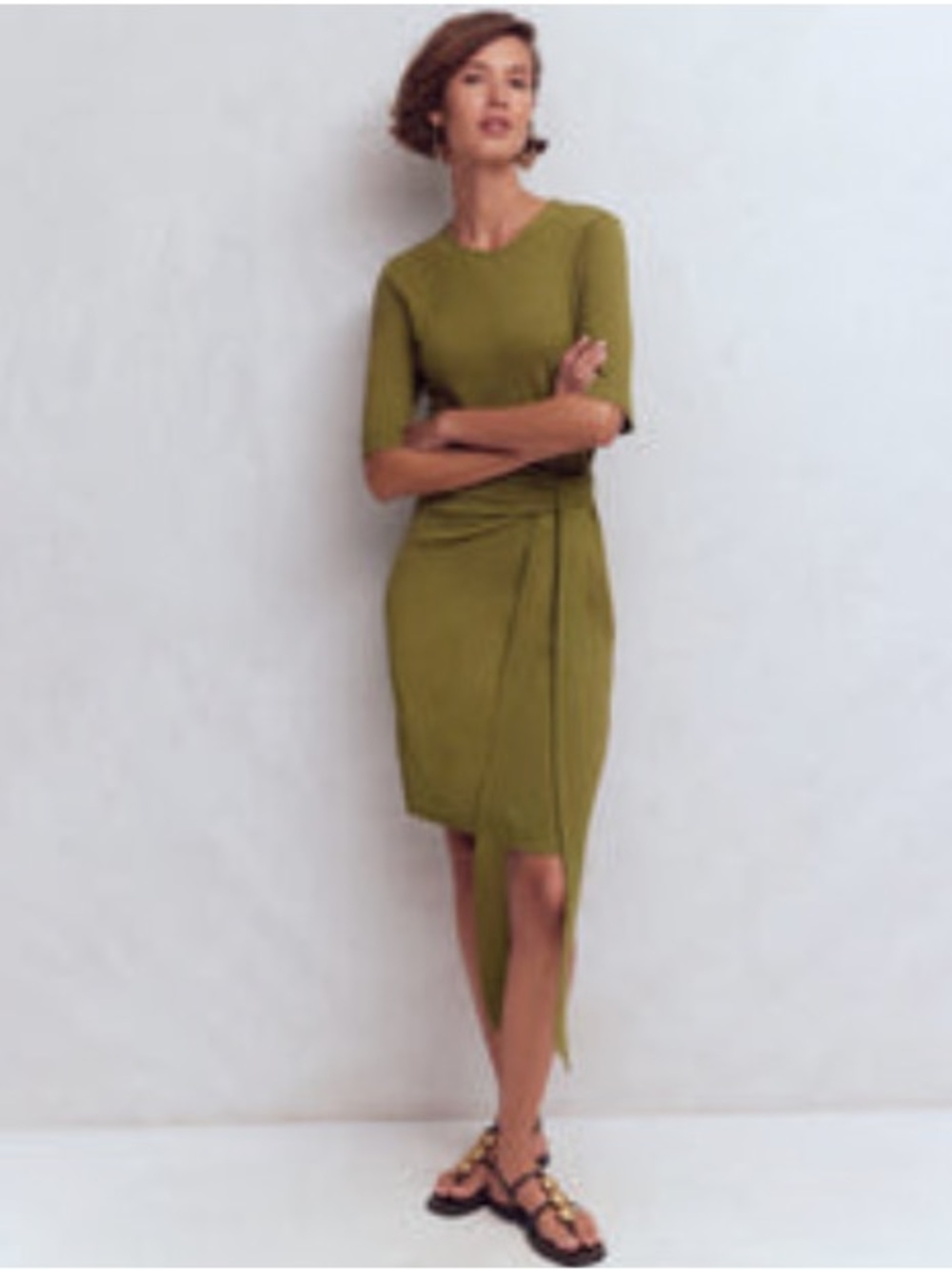 Boden Zinnia Olive Tie-Waist Mini Dress - WITH TAGS